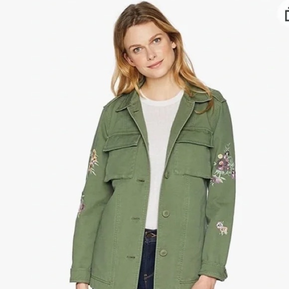 Levi's Floral Embroidered Florals Cotton Military Shacket Sz Med - Picture 3 of 8